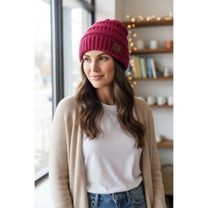C.C Unisex Red Thick Knit Soft Stretch Beanie Cap Winter Warm Hat